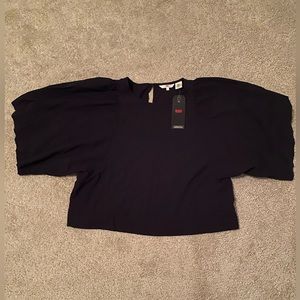 NWT Levi's Blouse Top Women Size S Black Puff Sleeve keyhole back